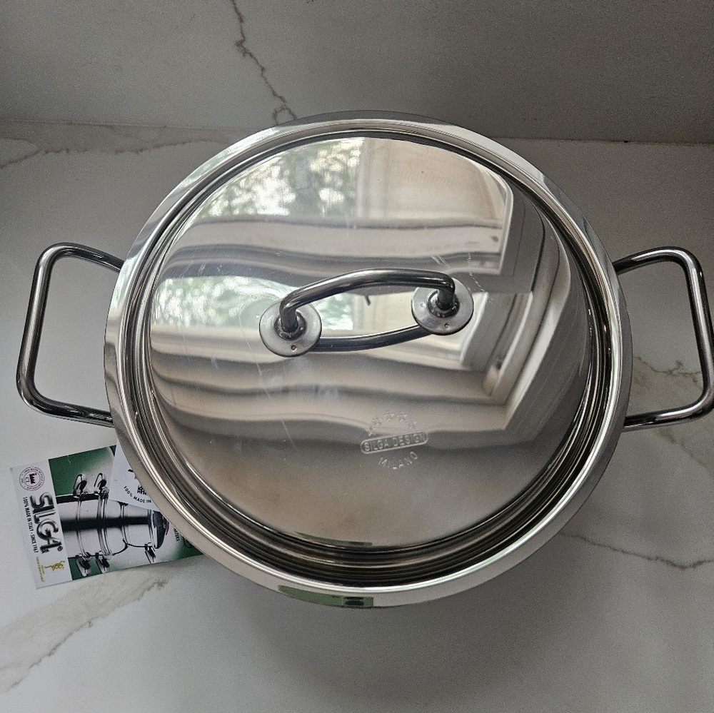 Silga Teknika Stainless Steel Casserole Sauce Pan 9.5 Inches W/Lid made in Italy
